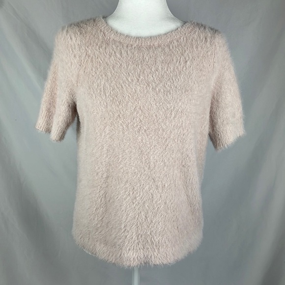 LOFT Petites Pink Fuzzy Romantic Balletcore Short Sleeve Sweater Womens Size SP - Picture 1 of 7